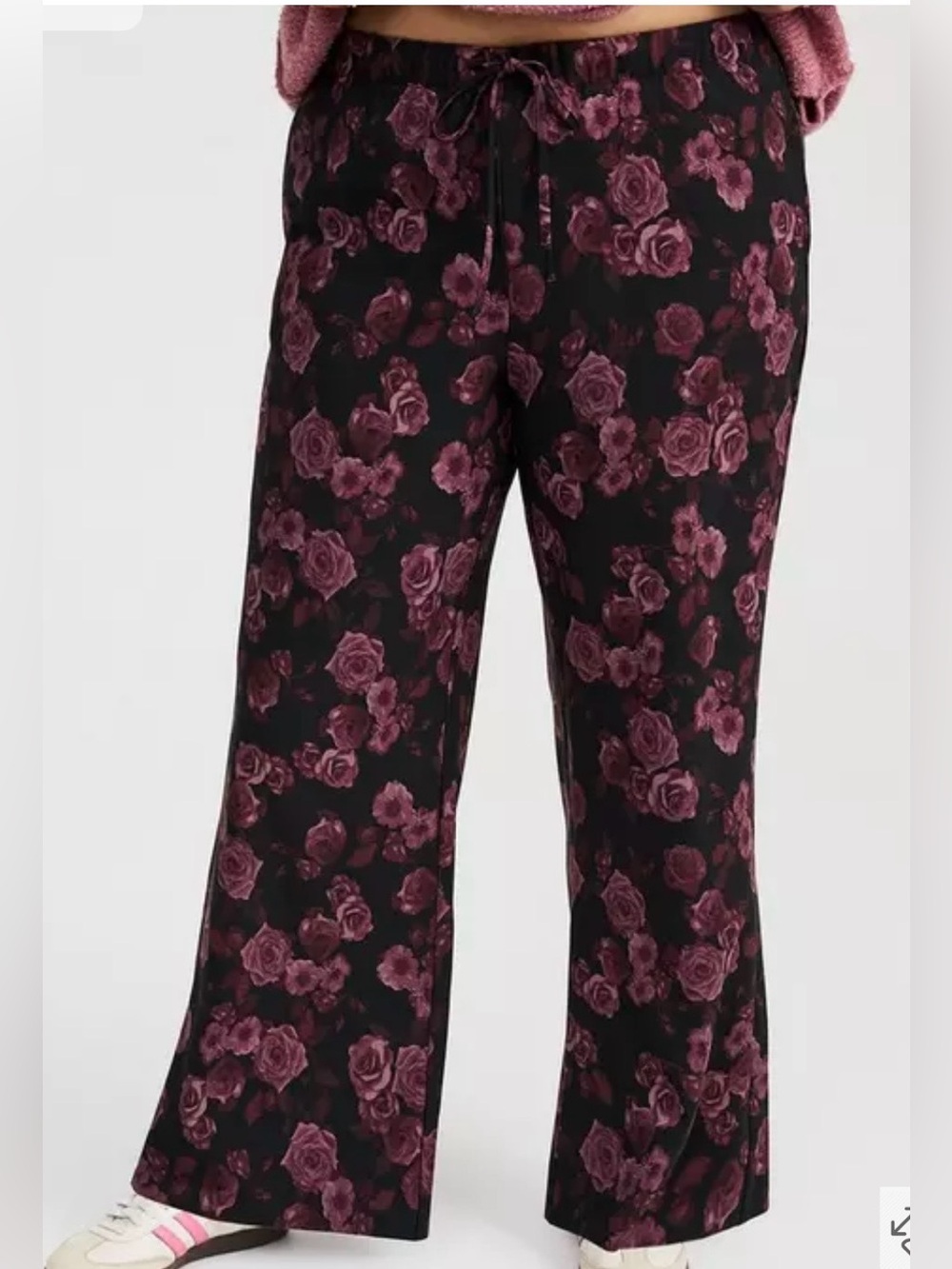 Torrid High Rise Wide Leg Black and Pink Floral Pant